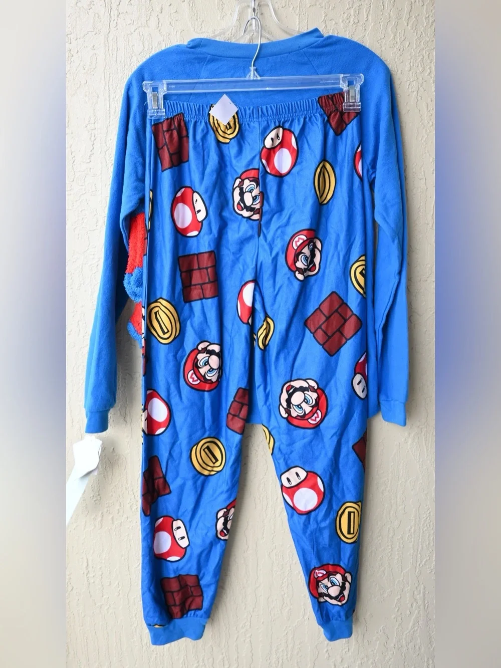 Kids Nintendo Super Mario Blue and Gray Long-Sleeve Pajama Set with Red Socks
